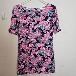 Lilly Pulitzer Cherry Blossom Print 1/2 Sleeves Mini Somerset Dress 26257 Women'